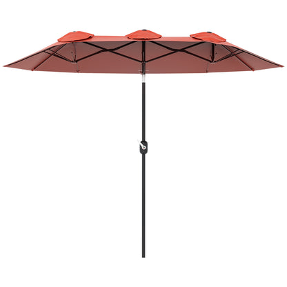 Sombrilla Doble Outsunny Tela De Poliéster, Acero Rojo Vino 295x152x222 Cm_0