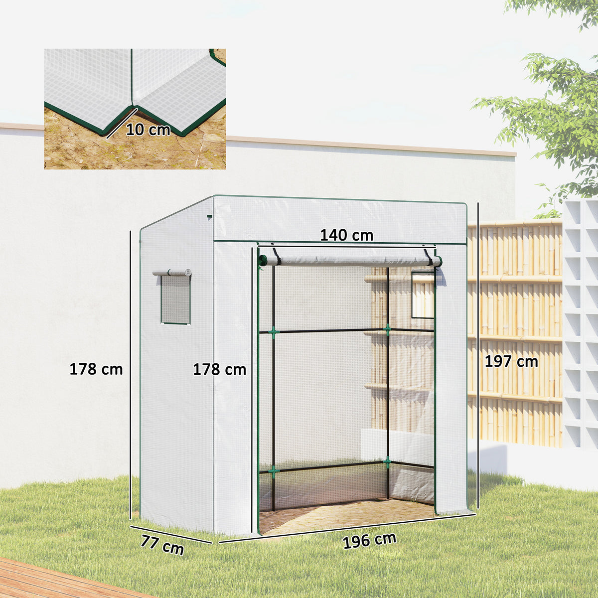 Invernadero Outsunny Acero, Pe Blanco 196x77x197 Cm_2