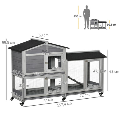 Conejera De Madera Pawhut Madera De Abeto, Acero Gris Claro 157.4x53x99.5 Cm_2