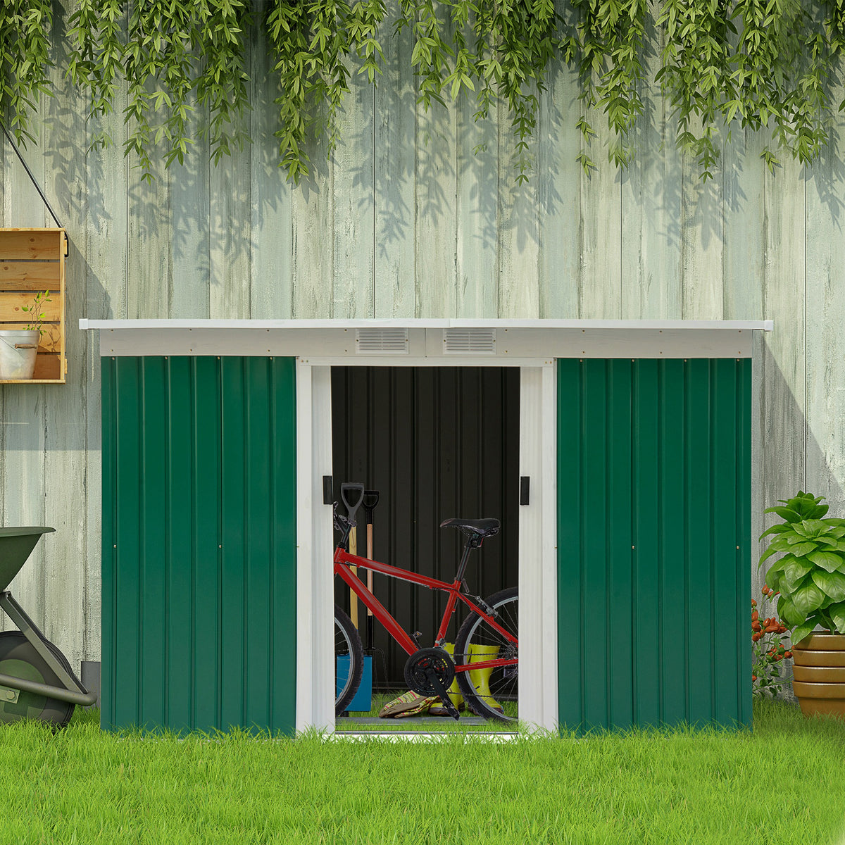 Cobertizo De Jardín Base 3,1 M² Outsunny 280x130x172 Cm Verde Oscuro_1