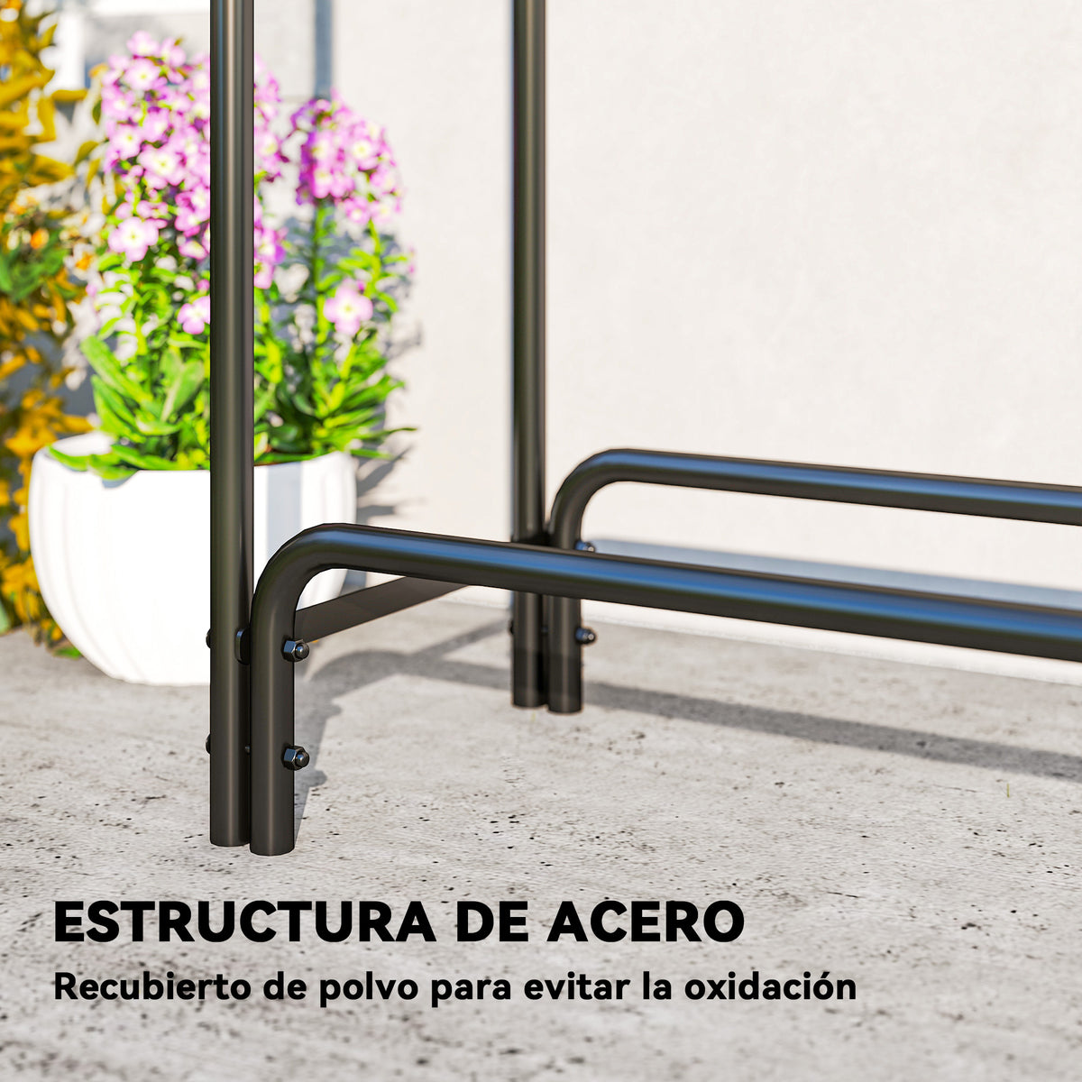 Estante Para Leña Outsunny Metal, Pe Negro 200x36x99 Cm_5
