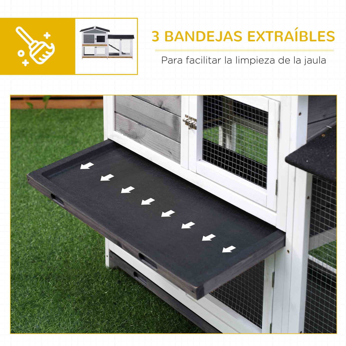 Conejera De Exterior Pawhut Madera De Abeto Gris 157.4x53x93.5 Cm_5