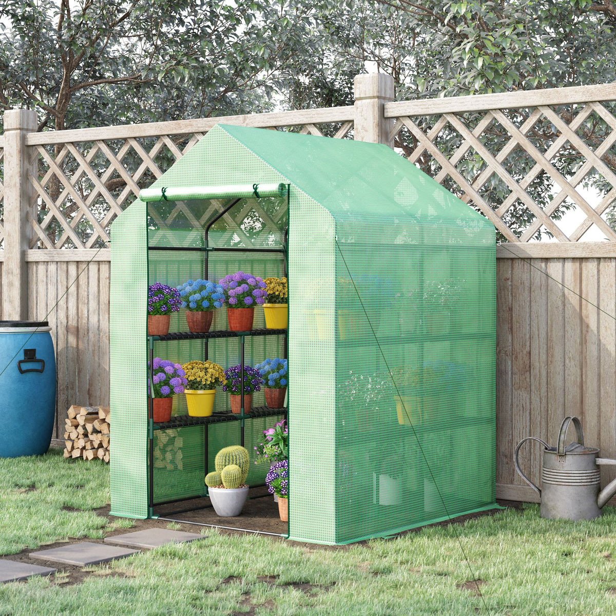 Invernadero De Jardín Con 4 Estantes Outsunny 143x138x190 Cm Verde_1