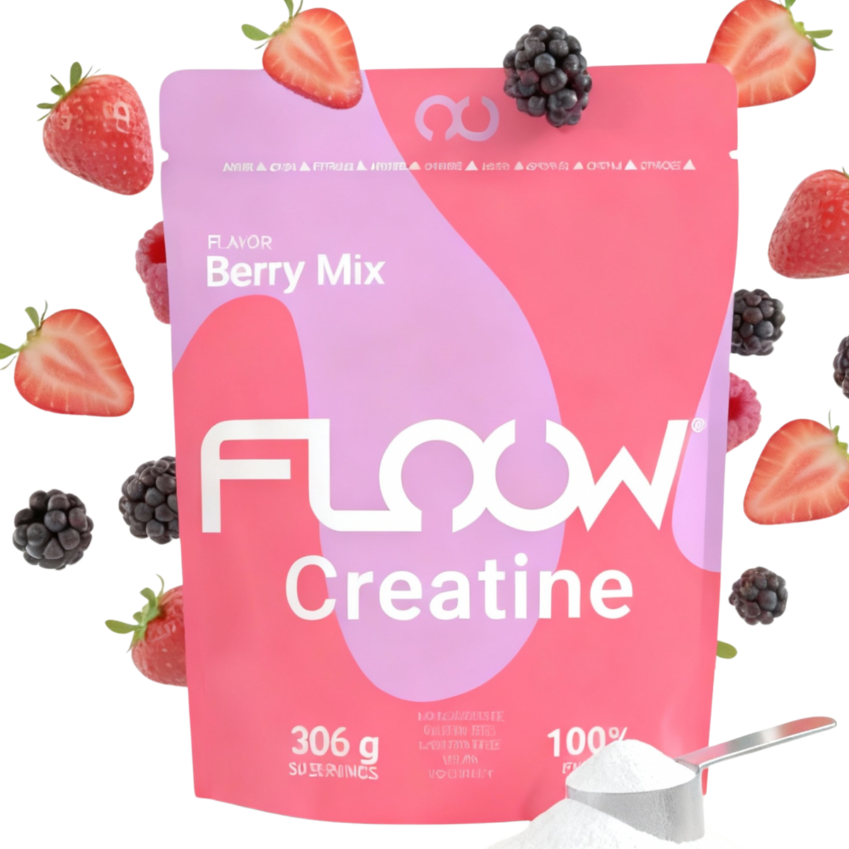 Creatina Monohidrato En Polvo 306g (102 Dosis) - Creatina Pura Sabor Berry Mix - Suplemento Deportivo Para Masa Muscular_0