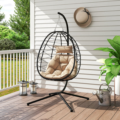 Silla Colgante Outsunny Acero, Poliéster Caqui 98x95x198 Cm_4