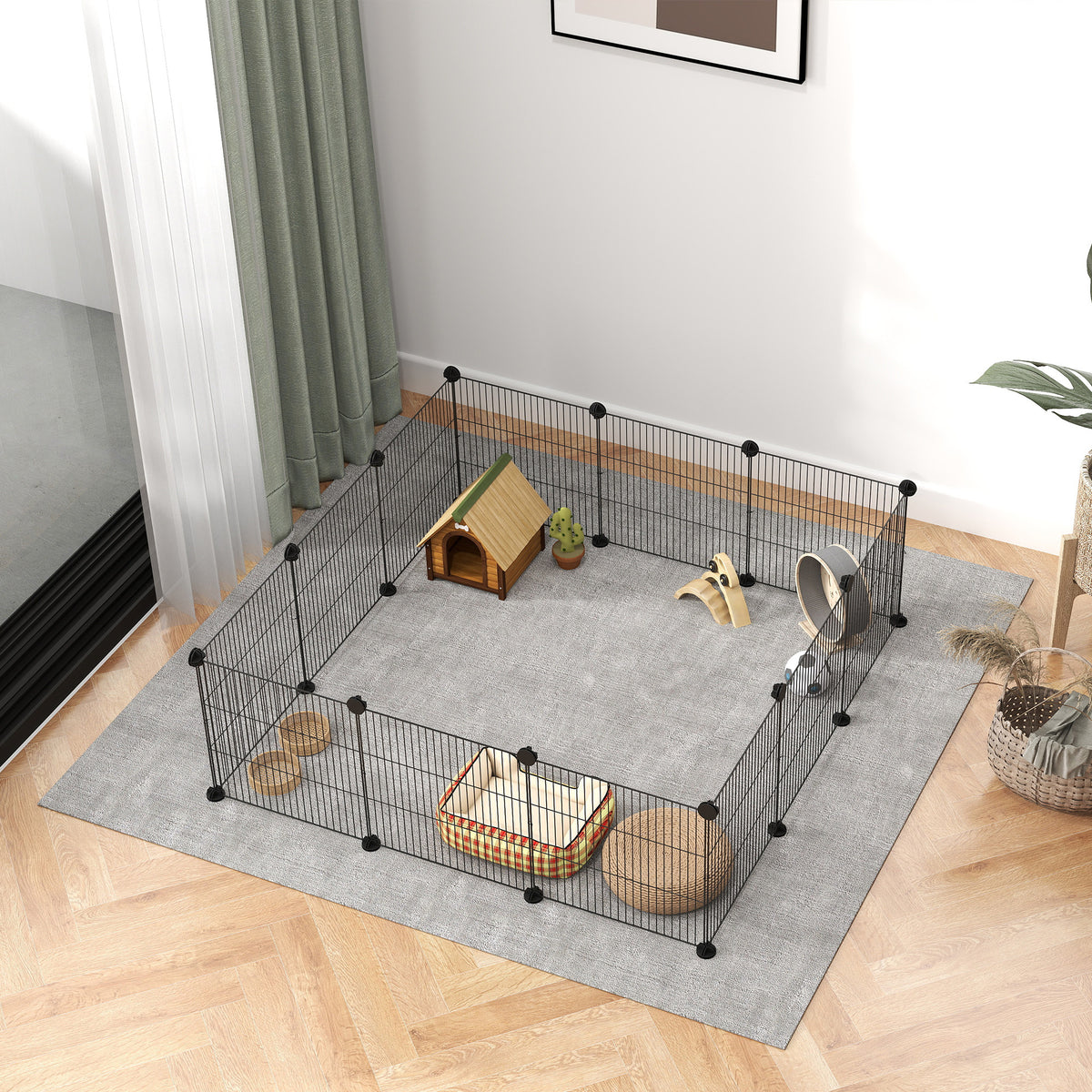Parque Para Mascotas Pawhut Acero Negro 140x70x35 Cm_4
