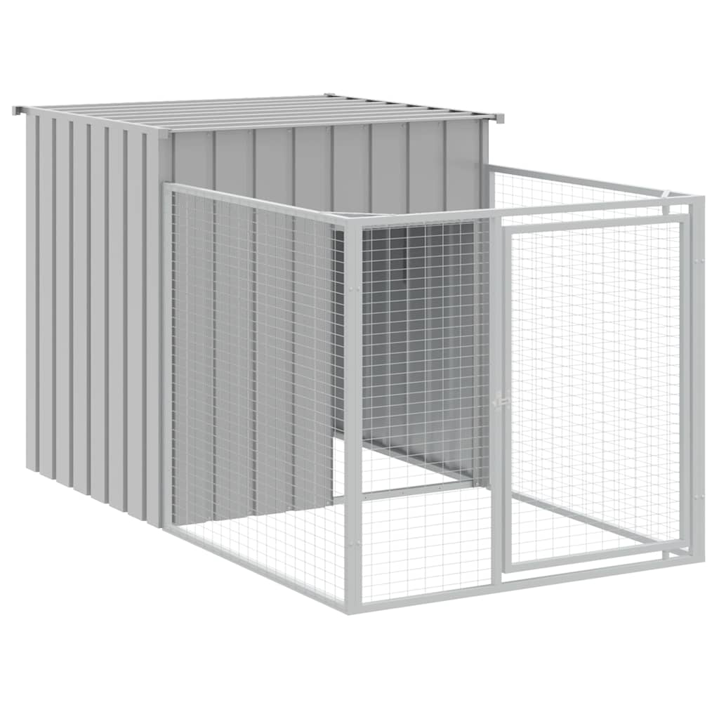 Caseta Para Perro Con Corral Gris Claro 110x201x110 Cm Acero Galvanizado_0