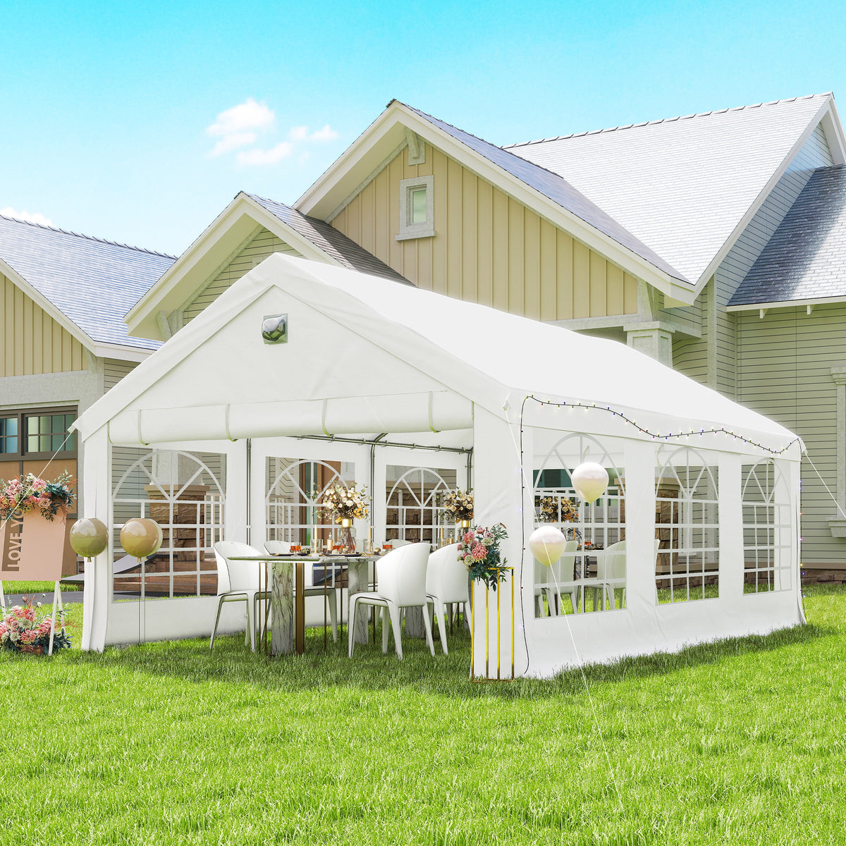 Carpa Para Fiesta Outsunny Acero Galvanizado, Tela De Pe Blanco 598x394x302 Cm_1