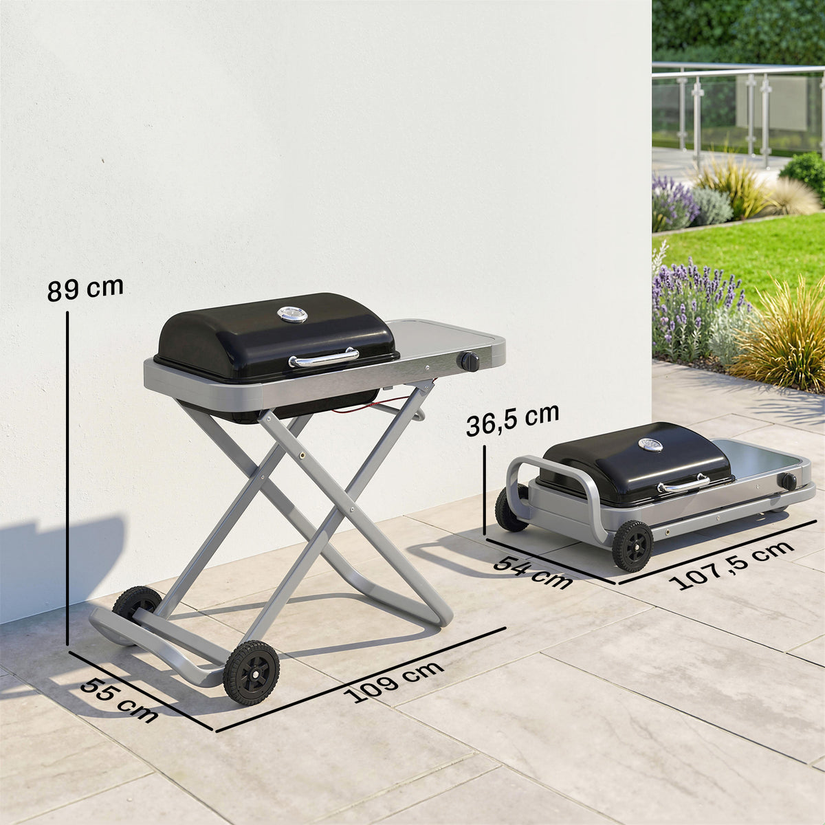 Barbacoa De Gas Outsunny Metal, Acero Inoxidable Negro 109x55x89 Cm_2