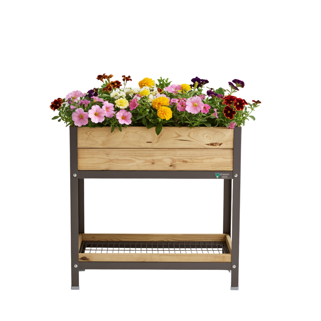 Jardinera Elevada De Madera Gris 90x60x90 Cm De Estructura Metálica Y Bandeja Recoge Aguas Mi Huerto Urban_0