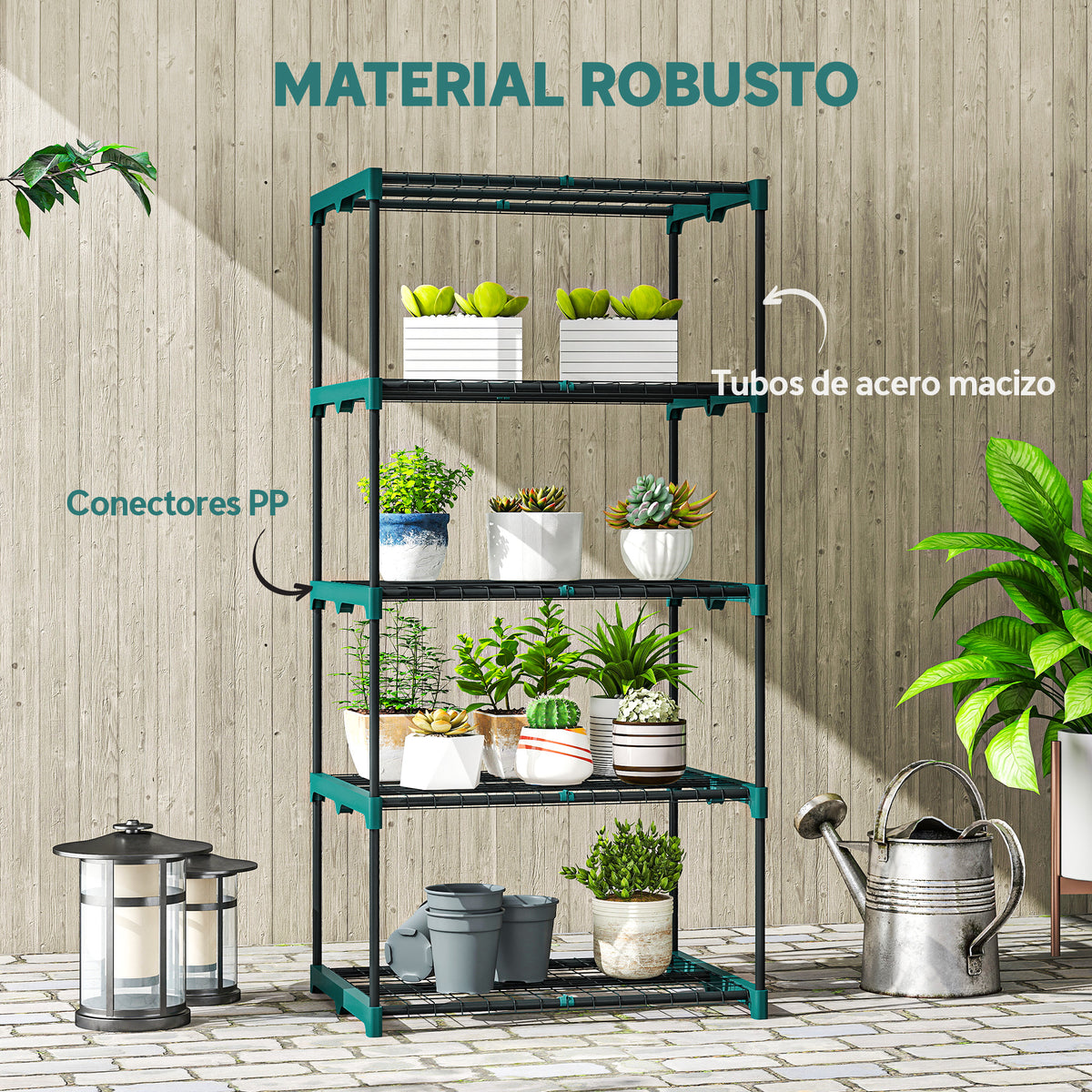 Soporte Para Plantas Outsunny Acero, Pp Verde Oscuro 67x49x138 Cm_5