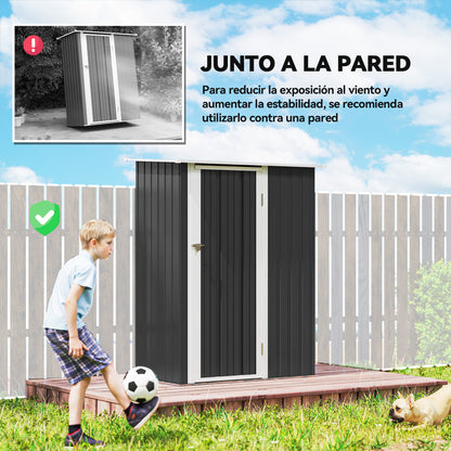 Caseta De Jardín Acero 1,07 M² Con Puerta Outsunny 142x84x189 Cm Gris_5