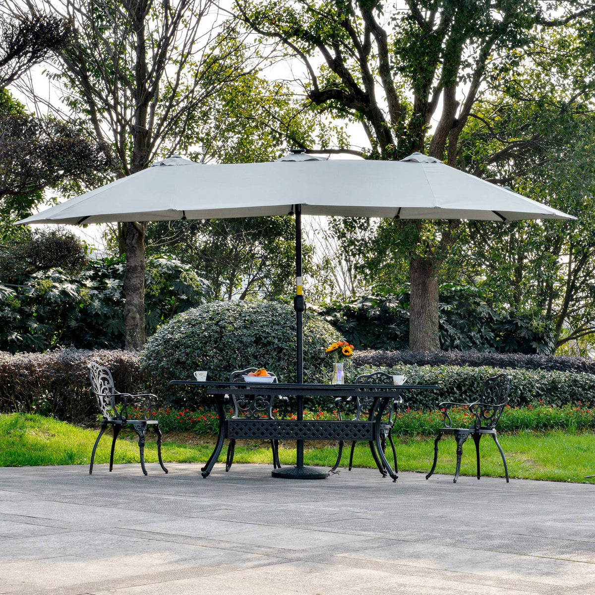 Sombrilla Doble Outsunny Acero, Poliéster Gris Claro 450x265x240 Cm_3
