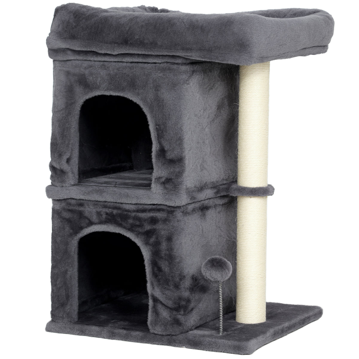 Pawhut Árbol Rascador Para Gatos 66 Cm Con Cama 2 Cuevas Poste Bola Gris Oscuro_1