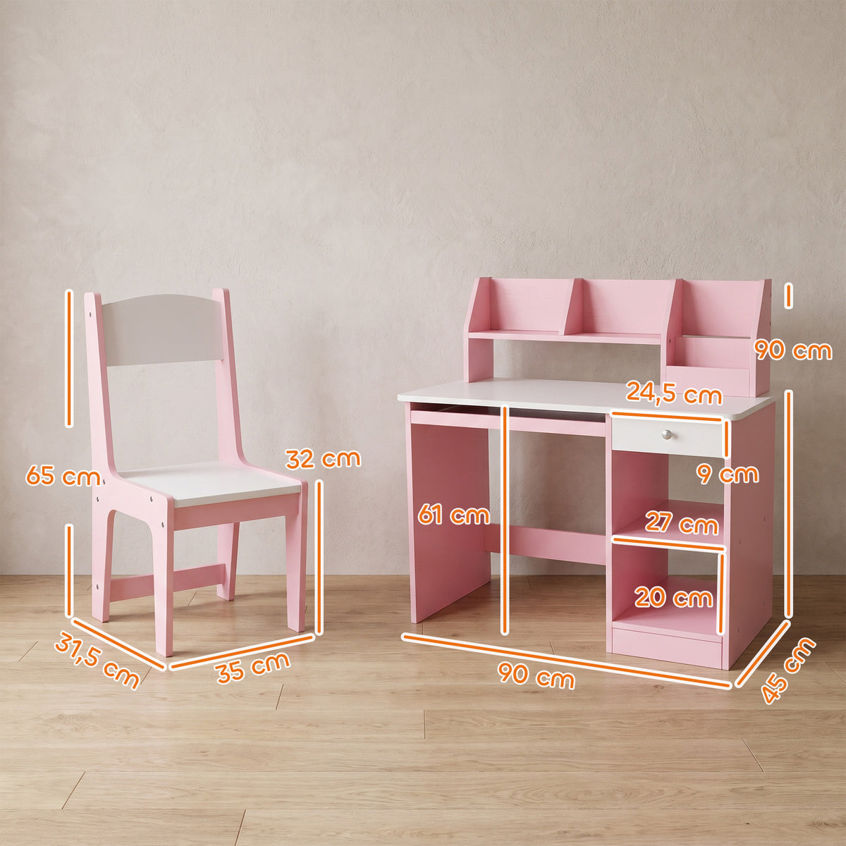 Escritorio Infantil Zonekiz Mdf Rosa 90x45x90 Cm_2