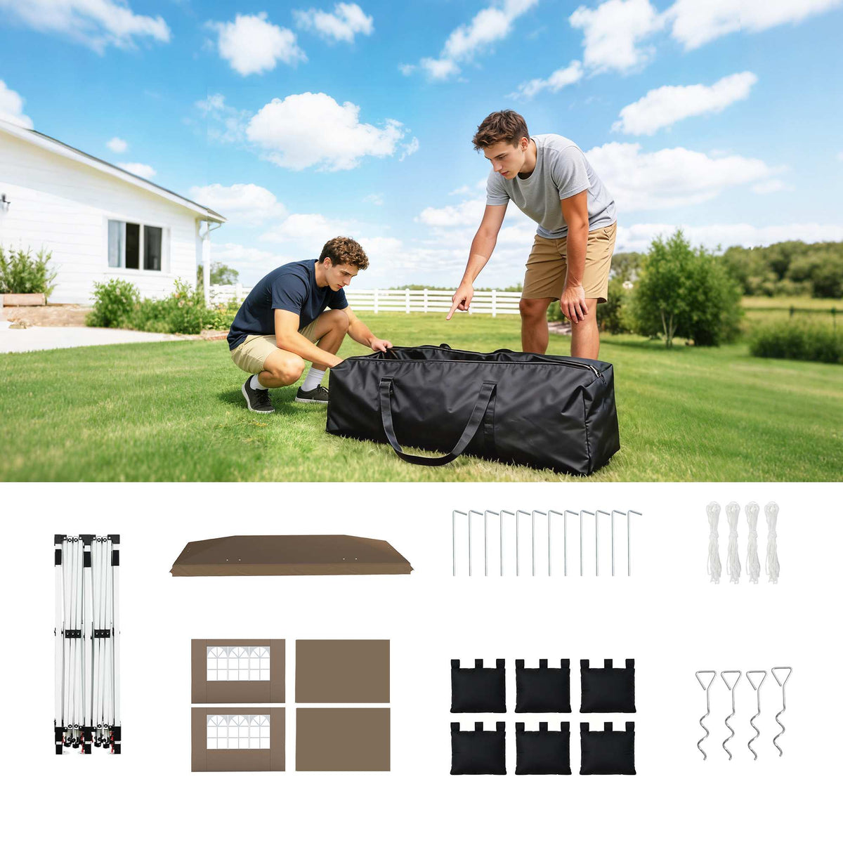 Carpa Plegable Outsunny Tela Oxford, Metal Beige 595x300x275 Cm_4