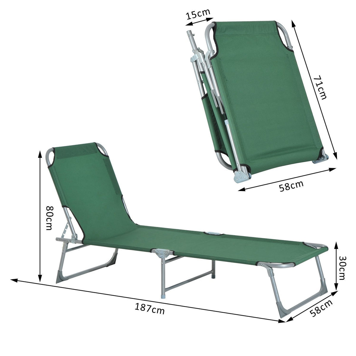 Cama De Camping Outsunny De Metal, Tela Oxford 187x58x28 Cm Verde_2