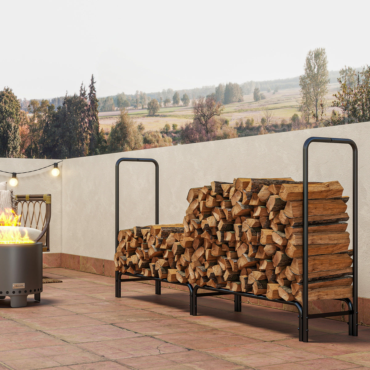 Estante Para Leña Outsunny Metal, Pe Negro 200x36x99 Cm_4