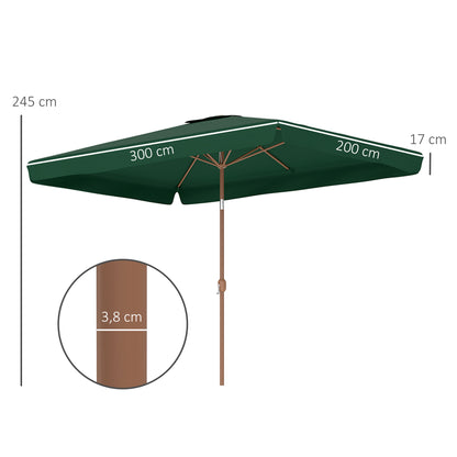 Sombrilla De Jardín Outsunny Poliéster, Aluminio Verde Oscuro 300x200x235 Cm_2