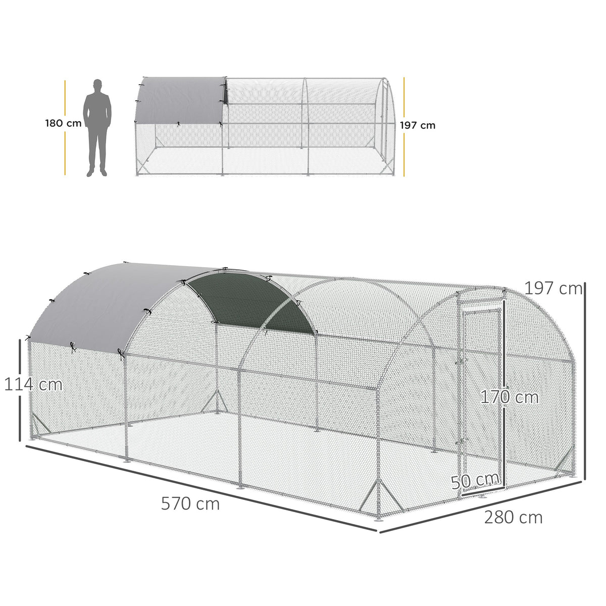 Gallinero Exterior Para 12-18 Gallinas Pawhut 5,7x2,8x1,97m Plata_2