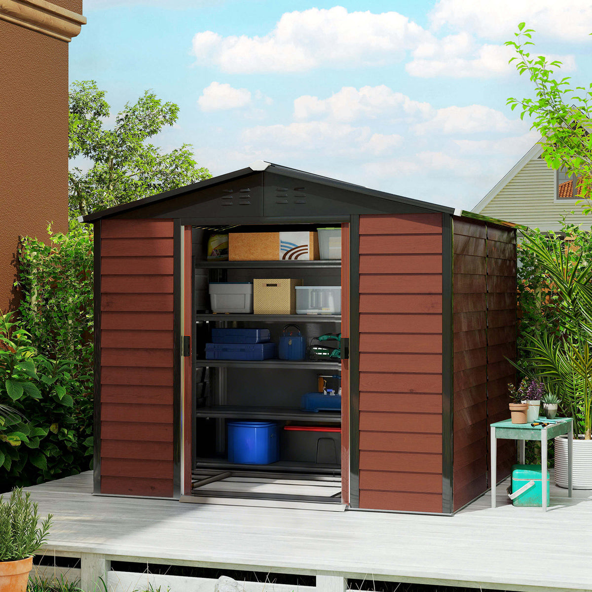 Cobertizo De Jardín Outsunny Acero Galvanizado Marrón 240x206x198 Cm_1