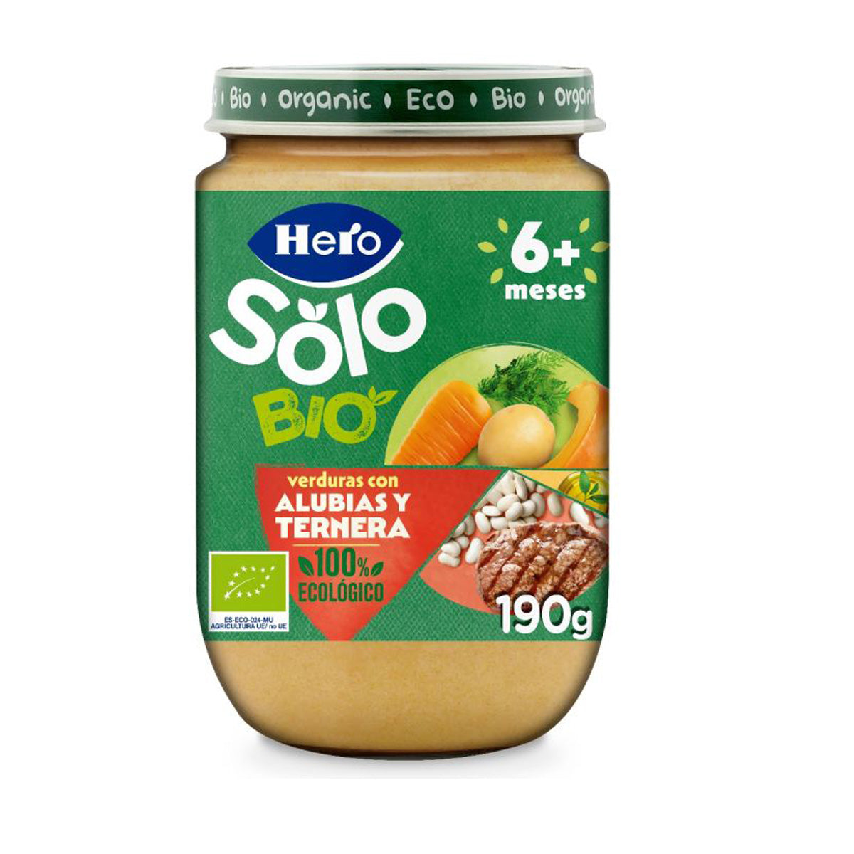 Tarrito de alubias y ternera Eco +6 meses, Hero Baby SOLO, 190 g