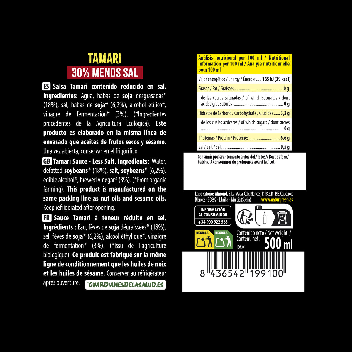 Tamari Contenido Reducido en Sal Bio NaturGreen 500 ml