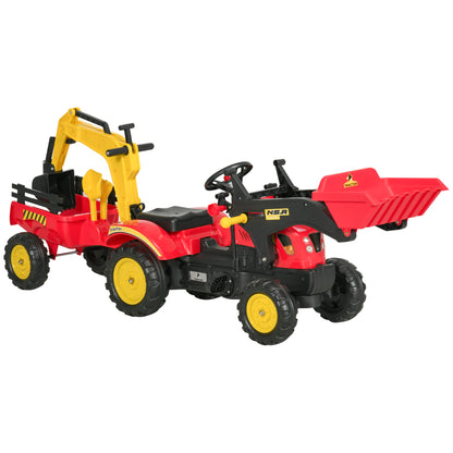 Tractor A Pedales Homcom Metal, Plástico Rojo 179x42x59 Cm_0