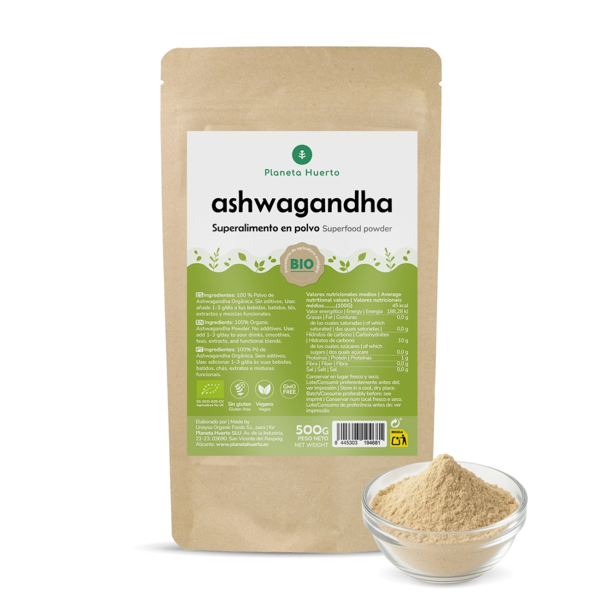 Ashwagandha en polvo ECO Planeta Huerto 500 g