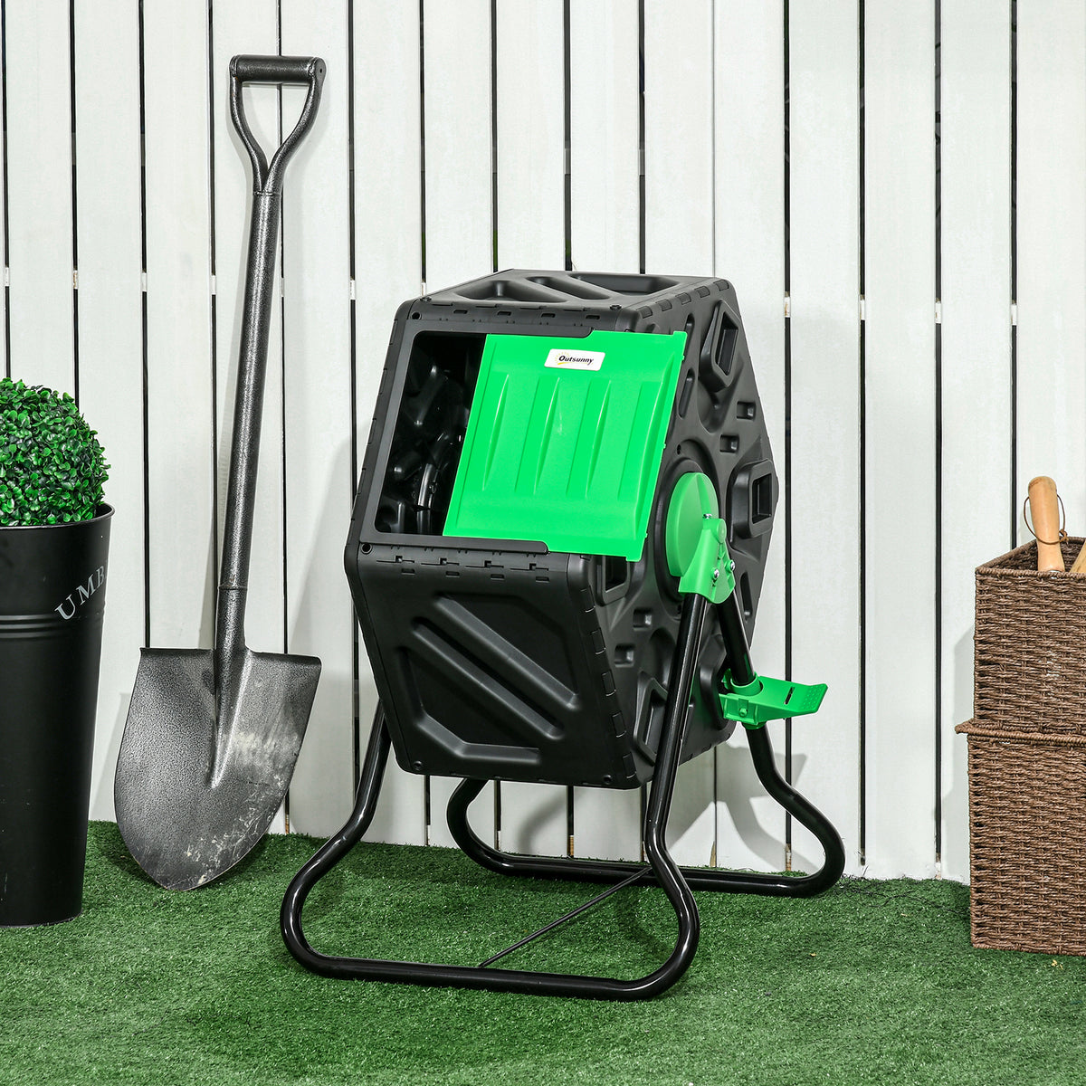Compostador Outsunny Acero, Pp Negro 60x49x77 Cm_1