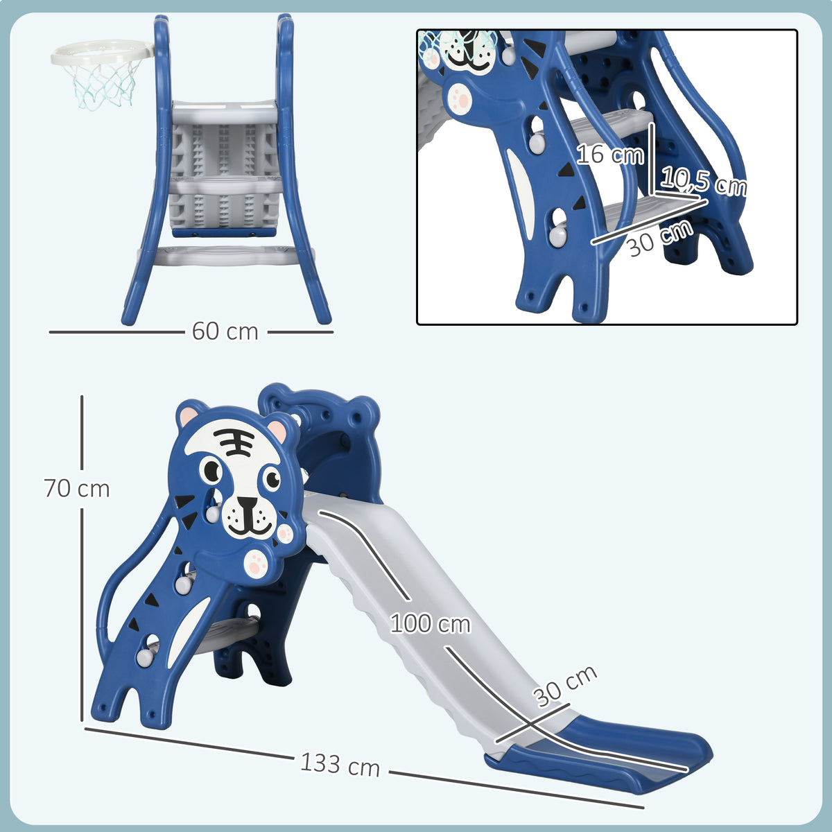 Tobogán Para Niños Aiyaplay Pe Azul 133x60x70 Cm_2