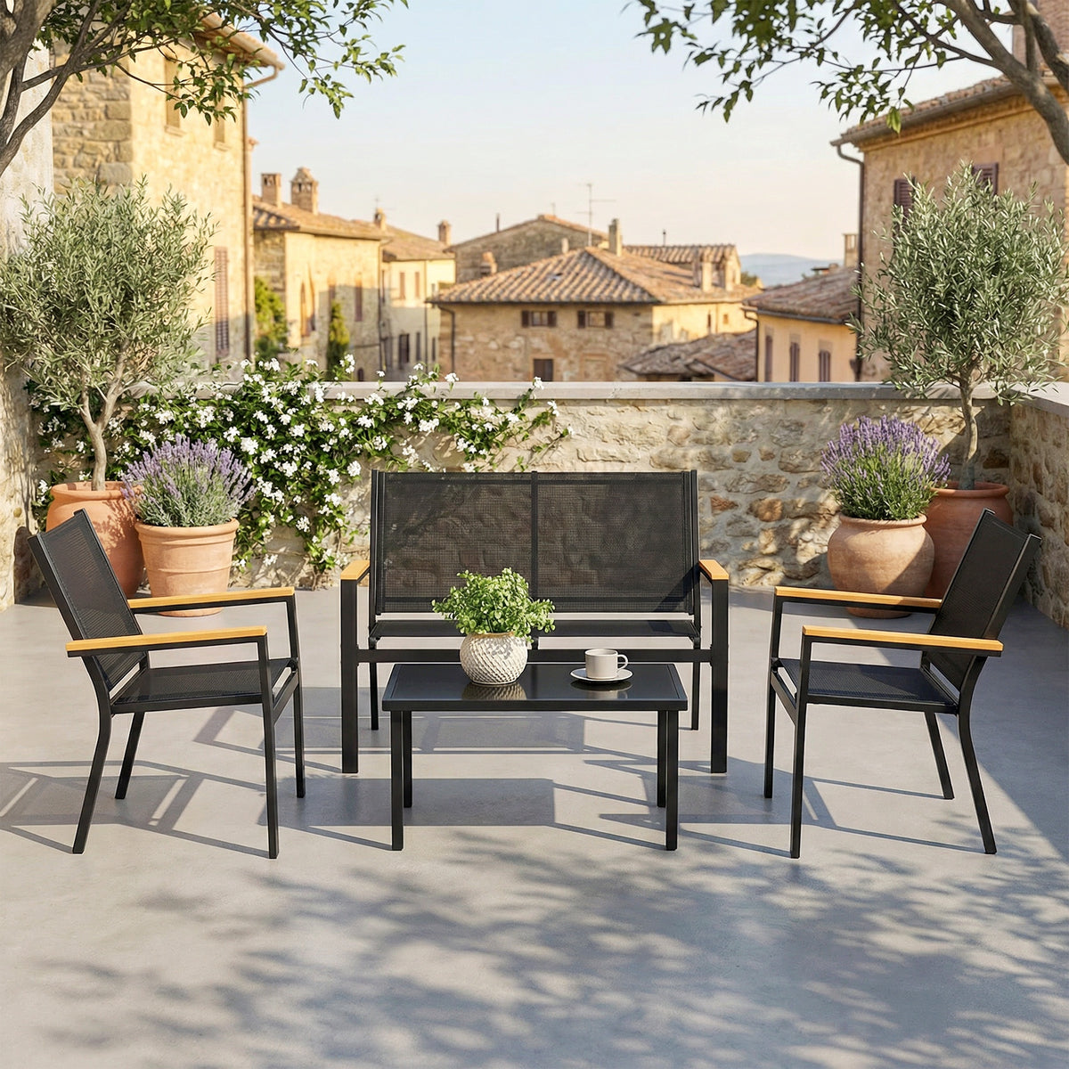 Muebles De Jardín Outsunny Metal, Textilene Negro 110x63.5x84 Cm_1
