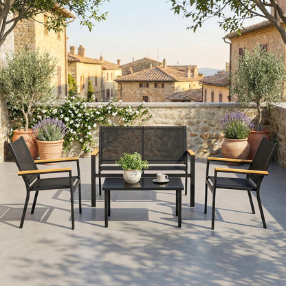 Muebles De Jardín Outsunny Metal, Textilene Negro 110x63.5x84 Cm_1