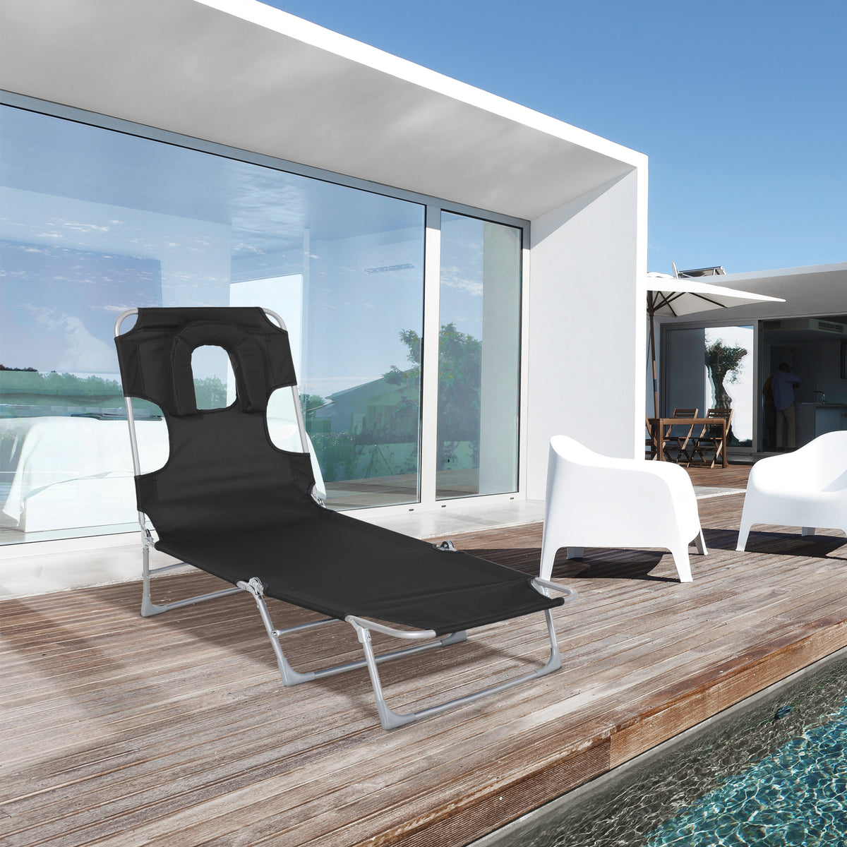 Tumbona Plegable Reclinable De Jardín Outsunny 182x56x24,5 Cm Negro_1
