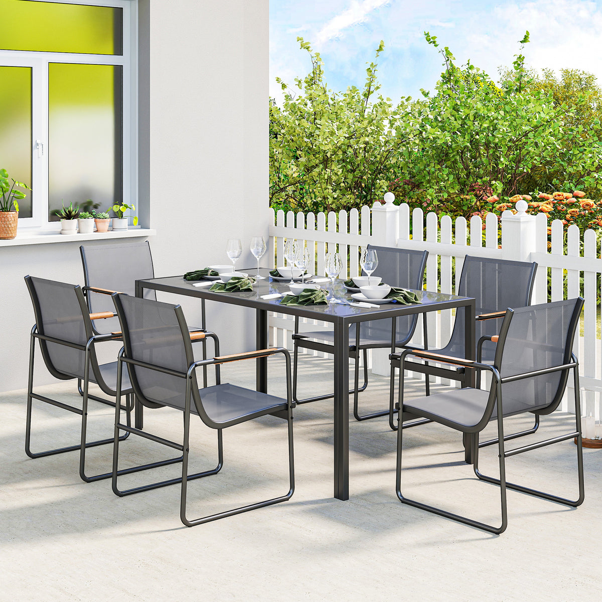 Conjunto De Jardín Outsunny Acero Galvanizado, Textilene Gris 150x80x73 Cm_1
