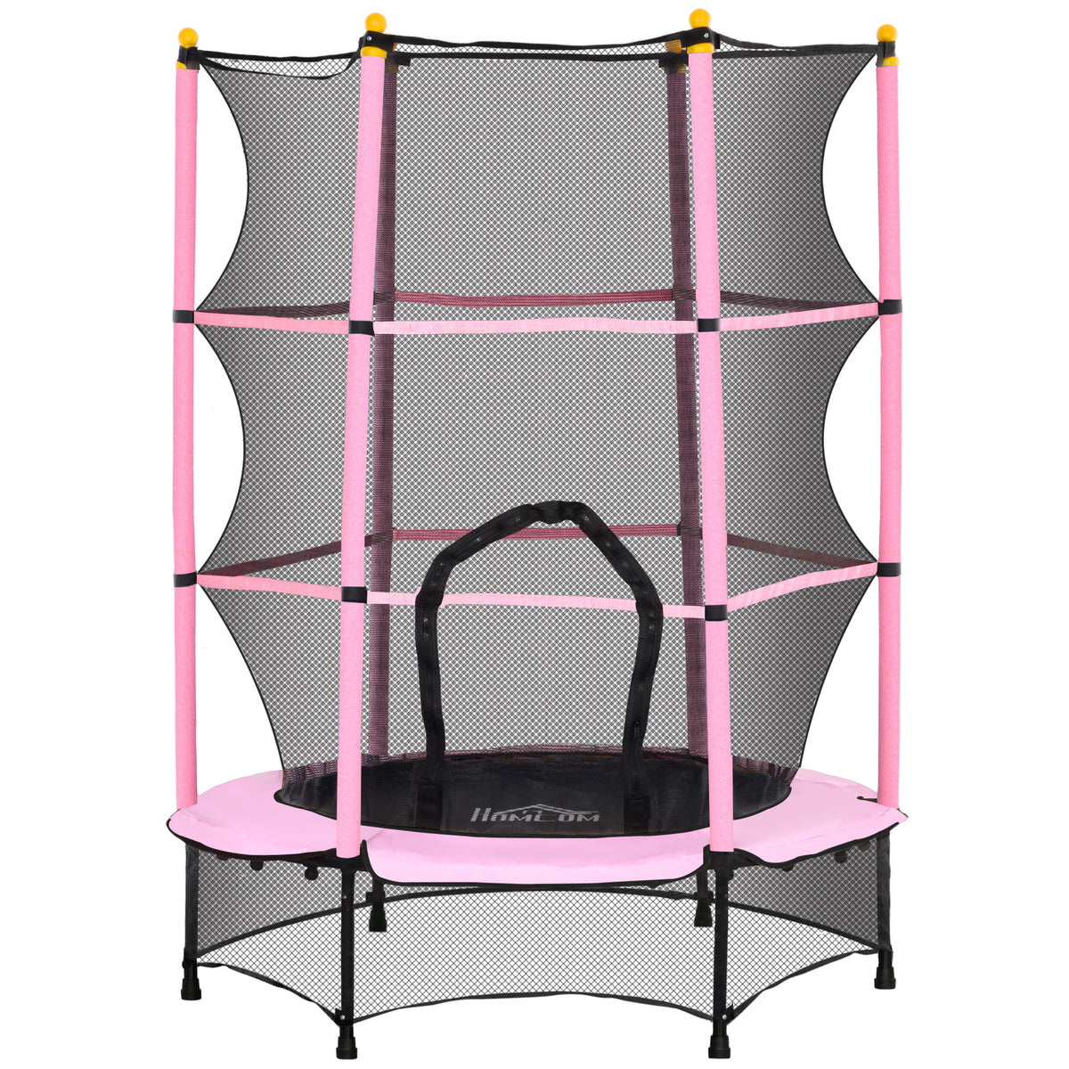 Homcom Cama Elástica Infantil Ø140 Cm Con Red De Seguridad Rosa Y Negro_0