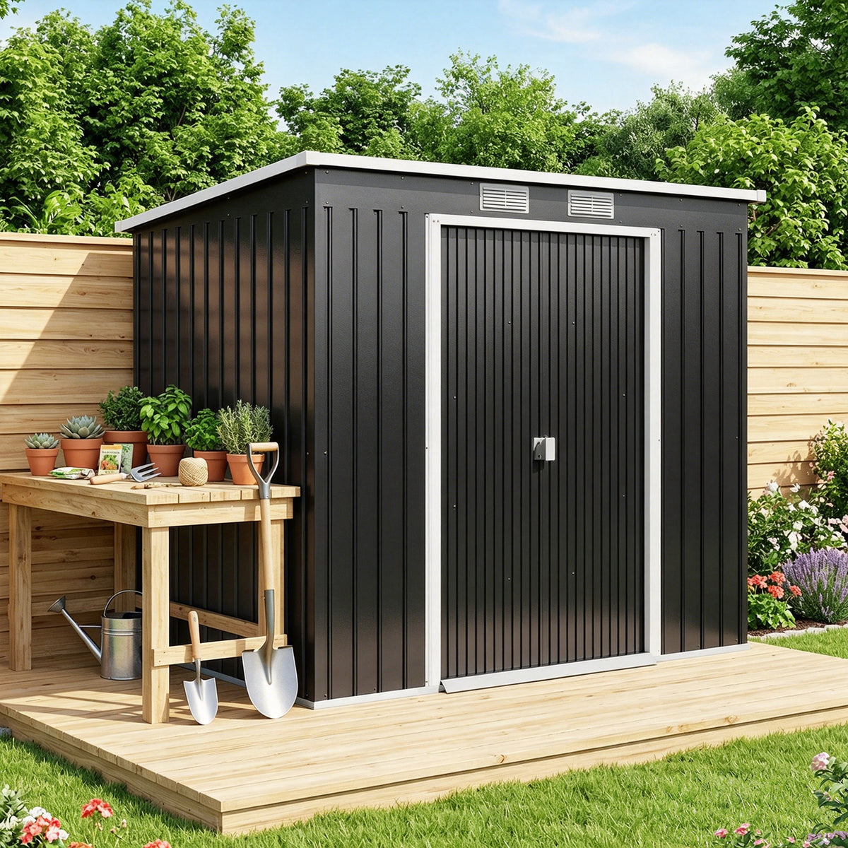Cobertizo De Jardín Outsunny Acero Galvanizado Gris Oscuro 213x130x172 Cm_1