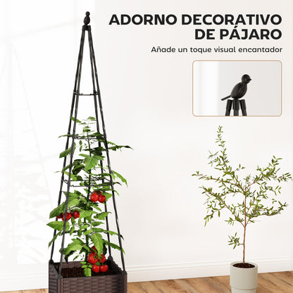 Jardinera Con Enrejado Outsunny Acero, Pp Negro 40x40x175 Cm_5
