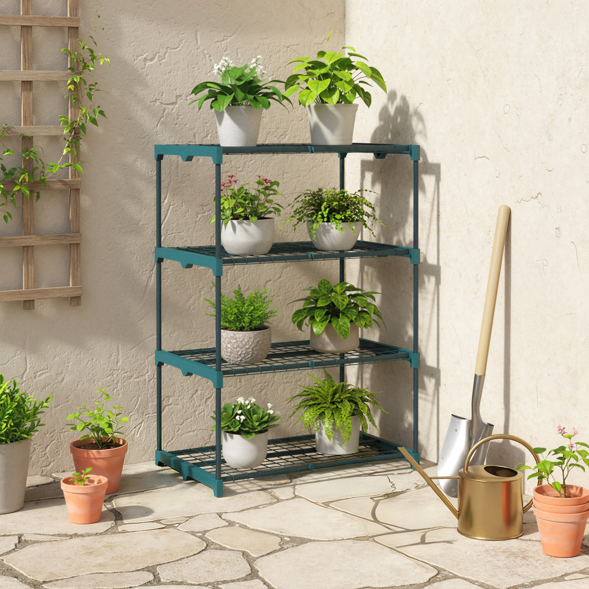Soporte Para Plantas Outsunny Acero, Pp Verde Oscuro 67x49x105 Cm_1