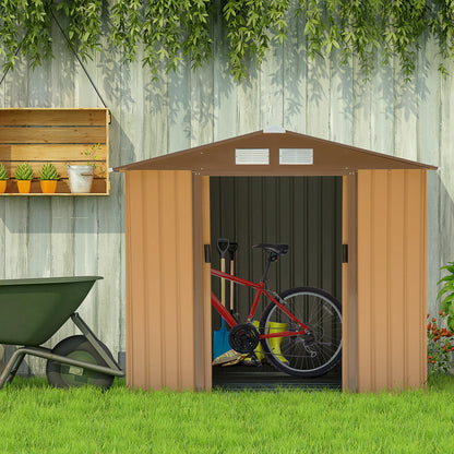 Caseta De Jardín Con 2 Puertas Correderas Outsunny 213x130x185cm Caqui_1