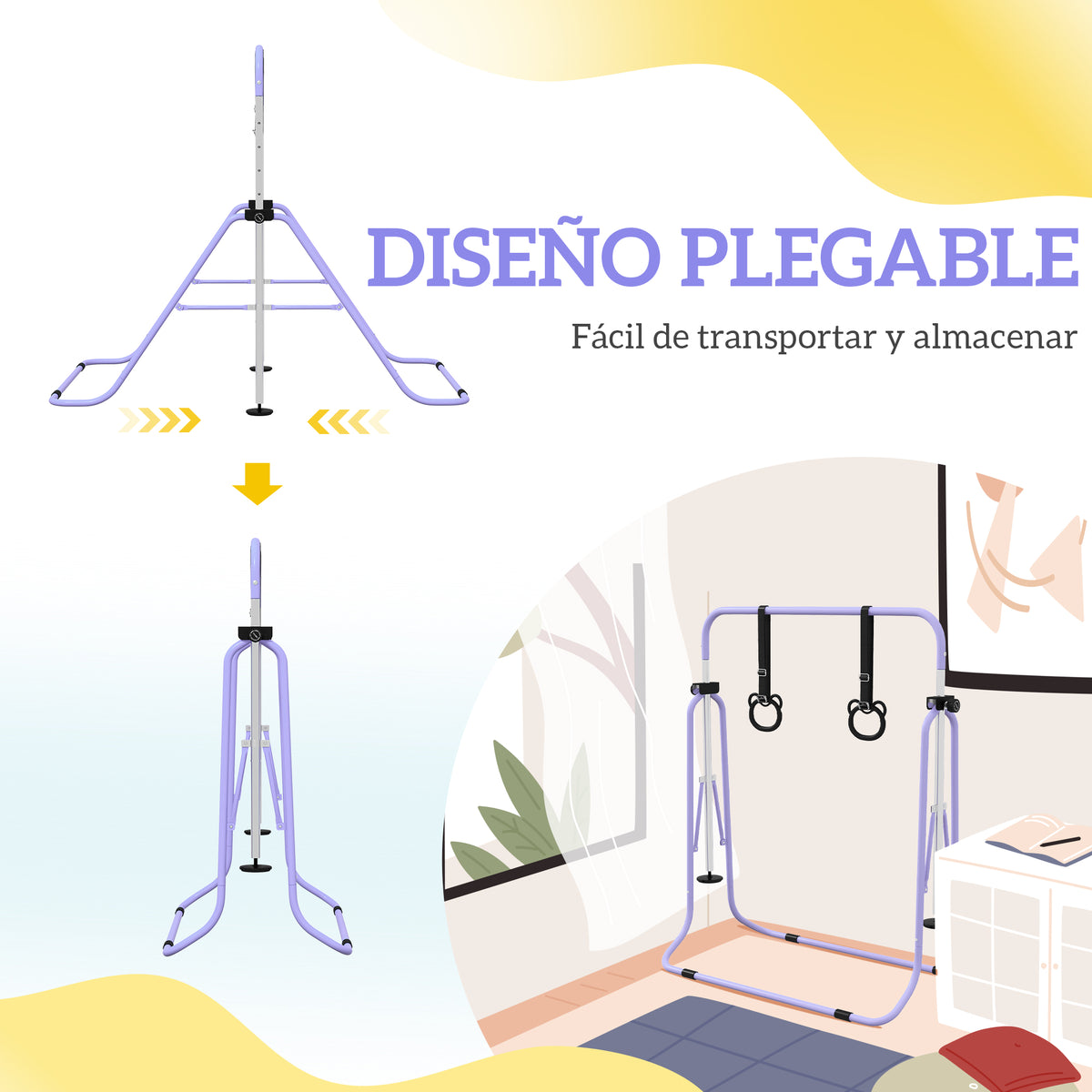 Barra De Gimnasia Homcom Acero Púrpura 148x105x128 Cm_5