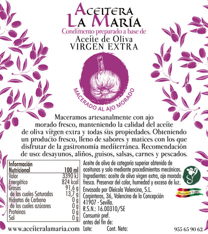 Aceite De Oliva Virgen Extra Macerado Al Ajo Morado 50 Cl Con Vertedor Metálico_2