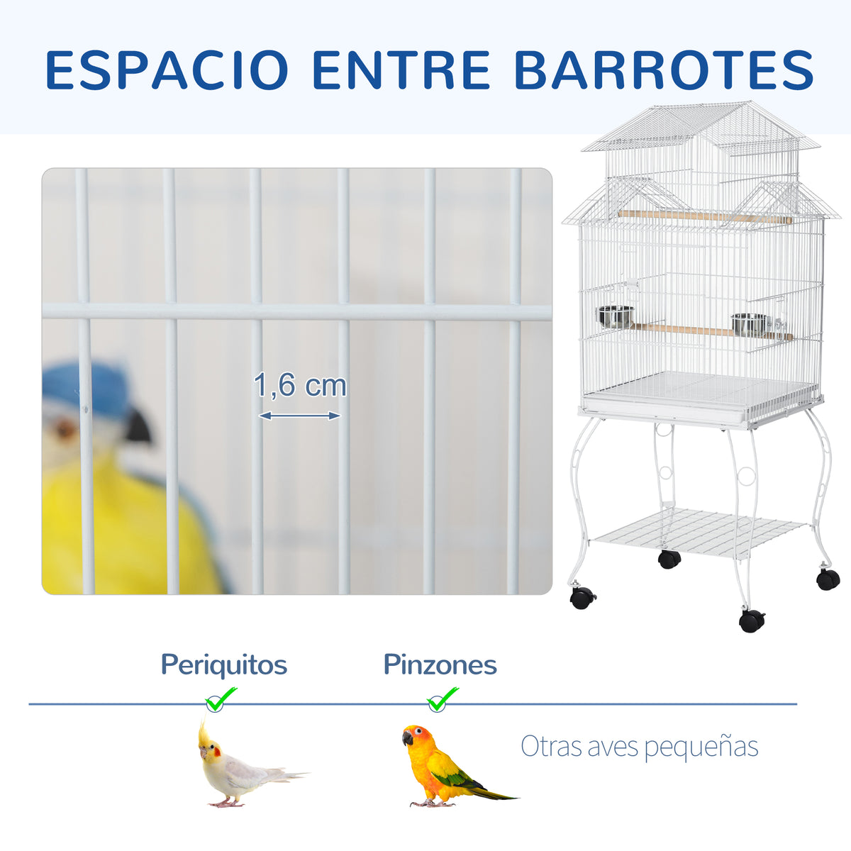 Jaula Para Pájaros Pawhut Acero, Madera Miscelánea Blanco 50x49x137 Cm_5