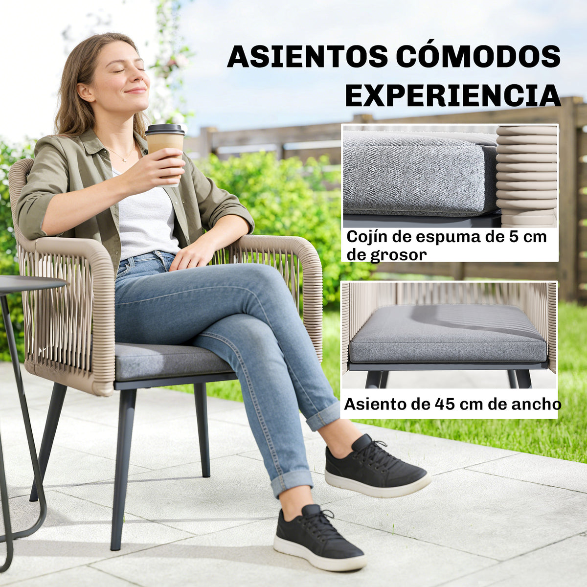 Sillas De Jardín Outsunny Acero, Ratán Pe Gris Claro 65x54x80 Cm_5