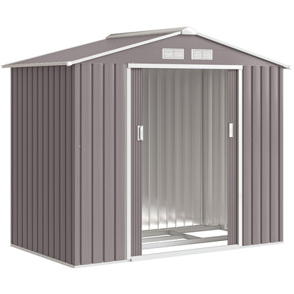 Caseta De Jardín Con 2 Puertas Correderas Outsunny Gris 213x130x185 Cm_0