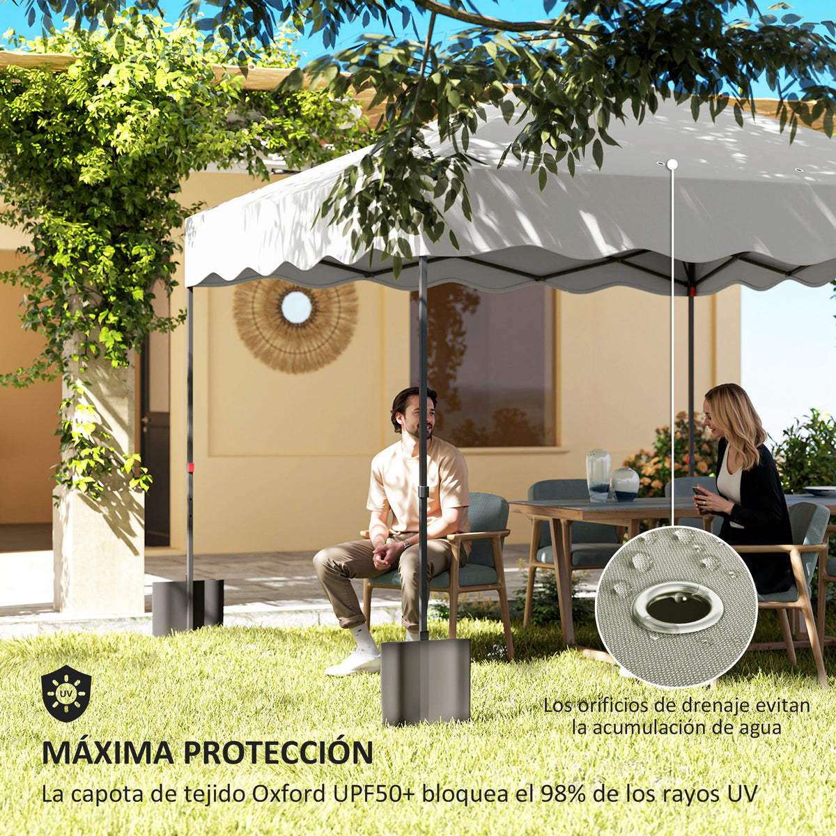 Carpa Plegable Outsunny Metal, Tela Oxford Blanco 297x297x287 Cm_5