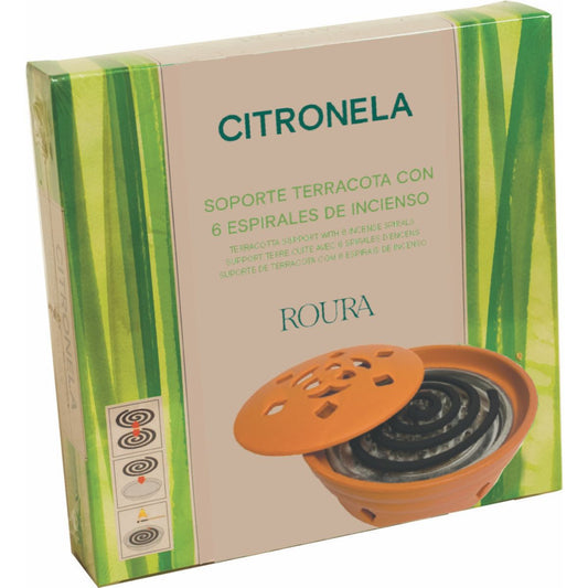 Espiral antimosquitos citronela con soporte terracota 6 ud Roura