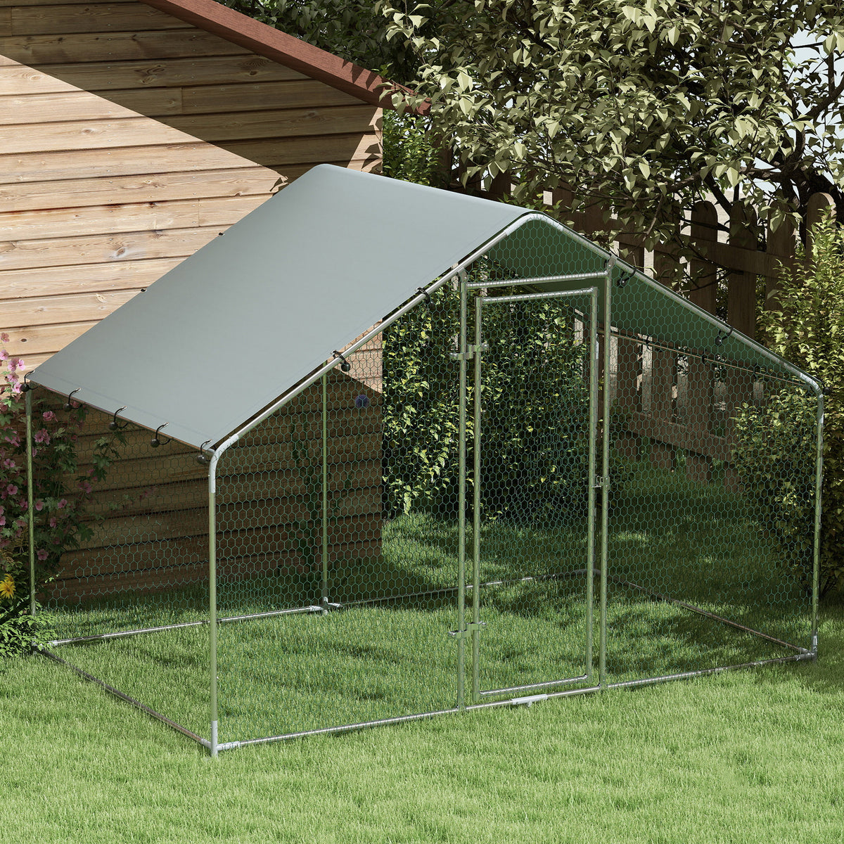 Gallinero Para Exterior Pawhut Acero Plata 300x170x190 Cm_1