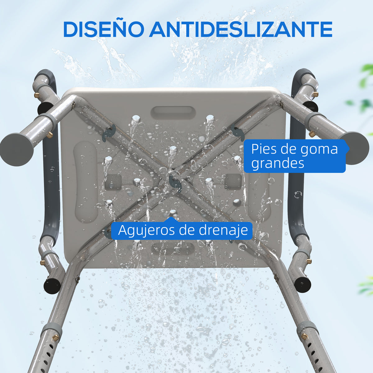 Taburete De Ducha Homcom Aluminio Azul Y Blanco 52x45x69 Cm_5