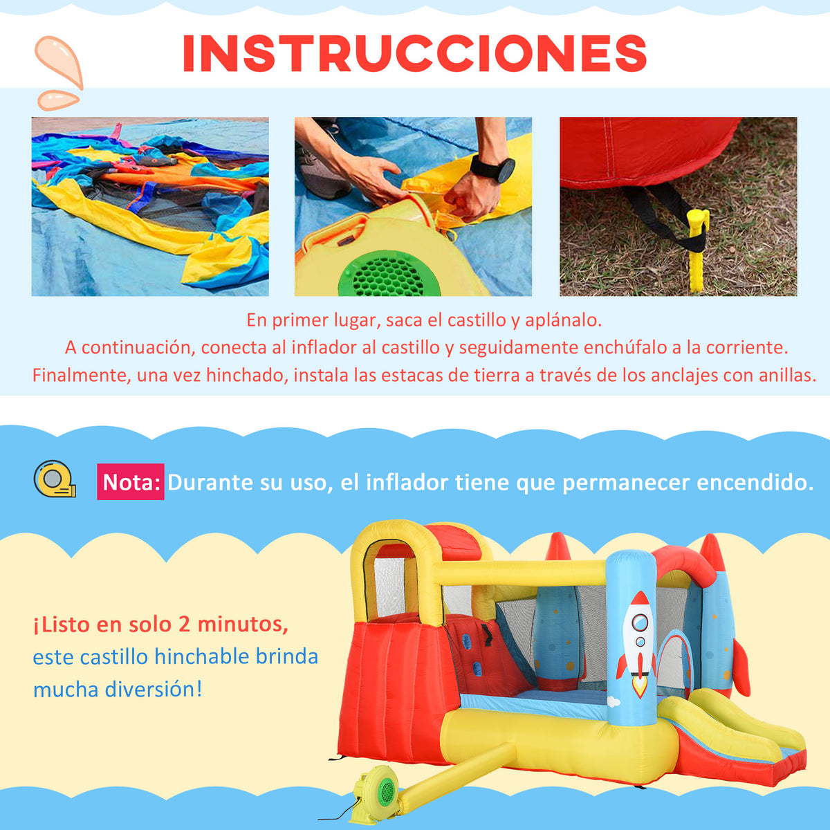 Castillo Inflable Outsunny Tejido Oxford Y Poliéster Multicolor 330x265x185 Cm_5